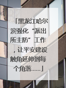 黑龙江哈尔滨强化“派出所主防”工作，让平安建设触角延伸到每个角落……